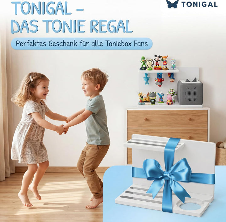 Tonie Regal Weiss zum Hinstellen stehend für bis zu 40 Tonie Figuren, Toniebox &amp; Ladestation I passe