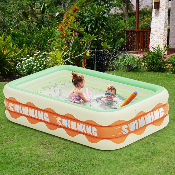 210x140x60cm Aufblasbarer Pool Rechteckig, Aufblasbares Schwimmbad, Planschbecken, Familienpool, Kin