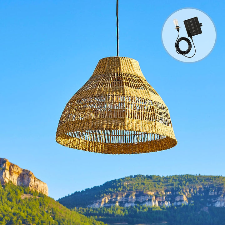 Lumisky Merida Solar Hängeleuchte aus Meeresgras mit Hybridkabel Netz- und Solarkabel, 5 m Länge, So
