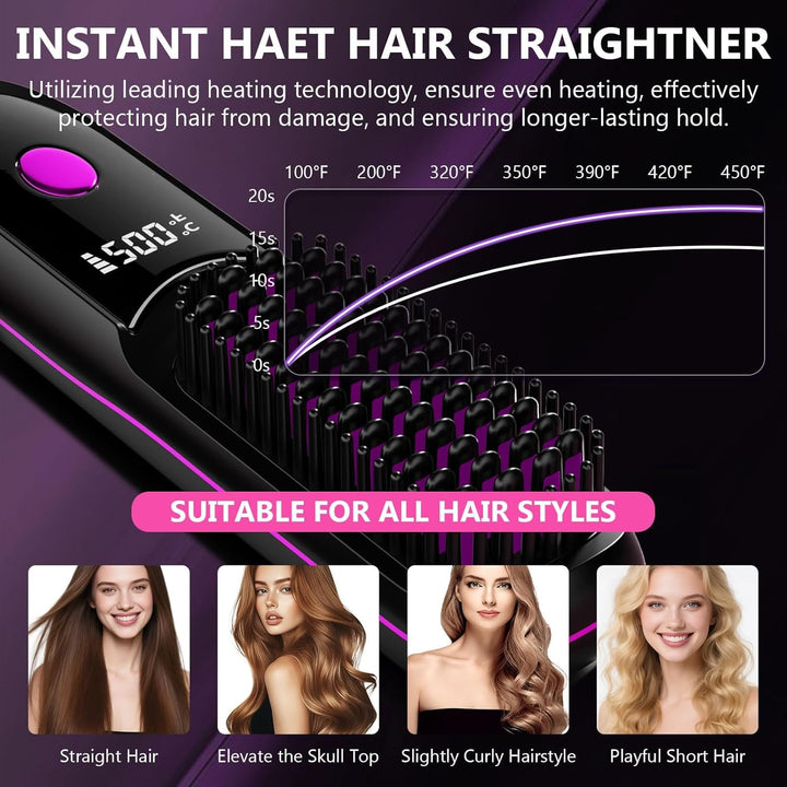 Glättbürste Kabellos, Stylingbürste für Kurze Haare, Glättbürste mit LED-Anzeige, Stylingbürste 3 Te