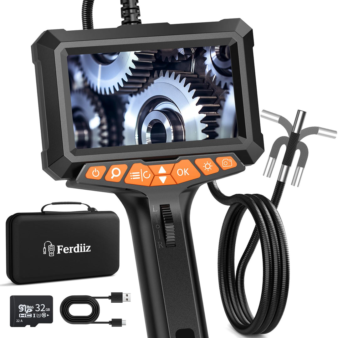 1080P Endoskopkamera Beweglicher Kopf, 5" LCD-Bildschirm Endoskopkamera mit Licht, 270° Drehbare End