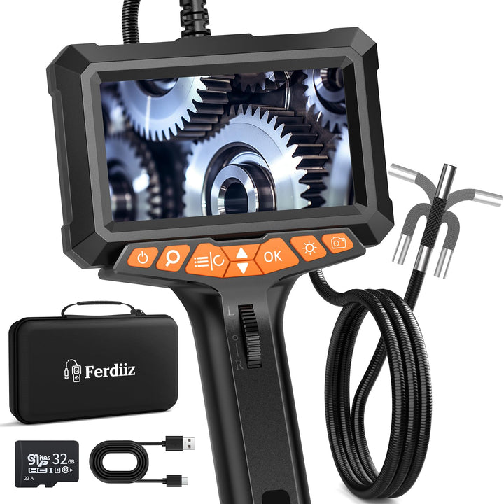 1080P Endoskopkamera Beweglicher Kopf, 5" LCD-Bildschirm Endoskopkamera mit Licht, 270° Drehbare End