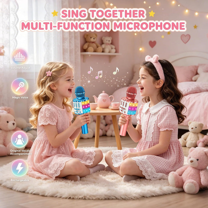 Karaoke Mikrofon Kinder, Drahtloses Bluetooth Mikrofon mit LED, Geschenke Mädchen 3-12 Jahre, Tragba