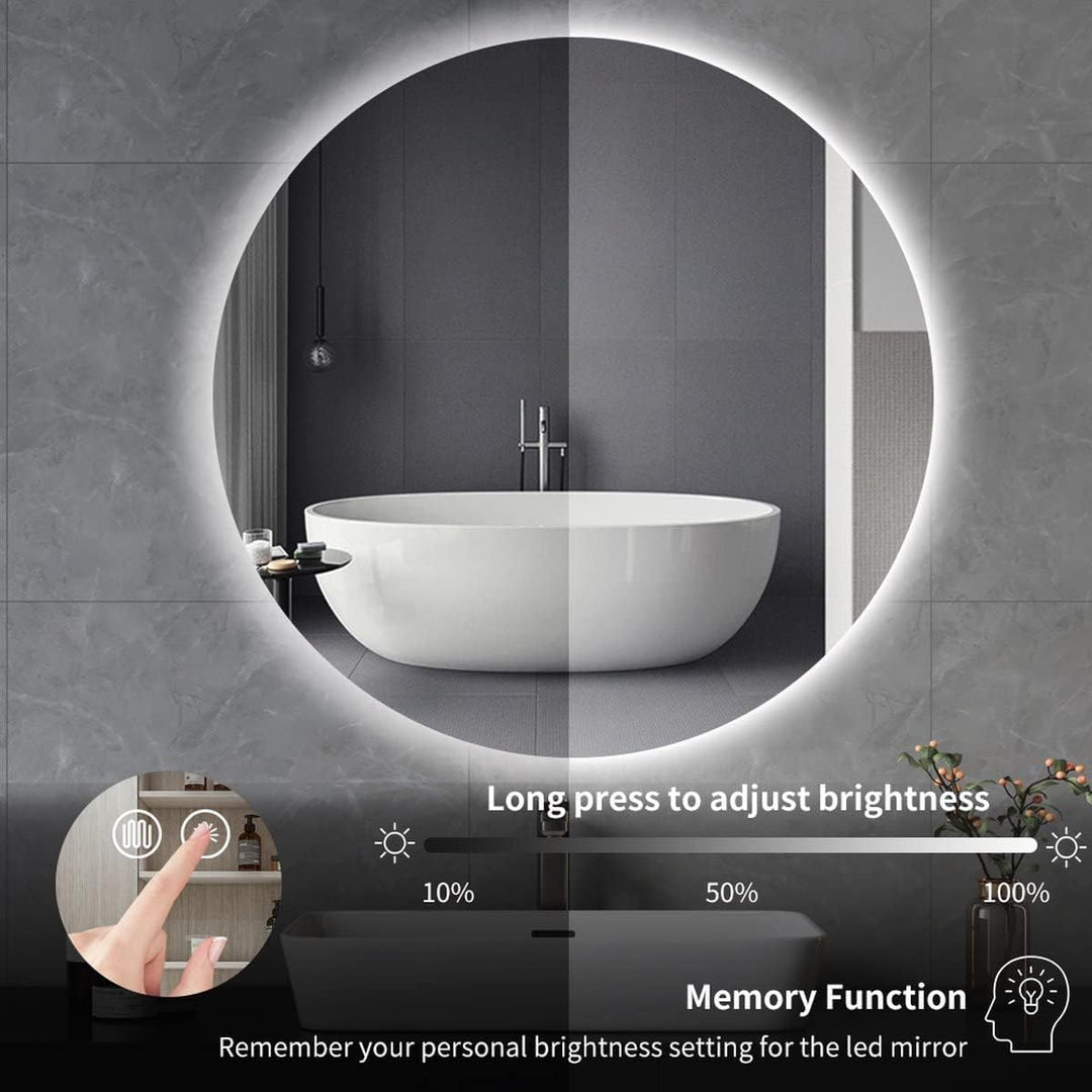 SensaHome – Runder Badezimmerspiegel ohne Rahmen mit LED-Beleuchtung – dimmbar – Wandspiegel – 70 cm