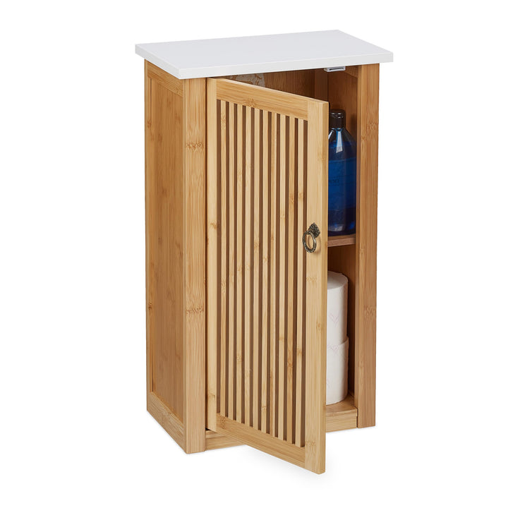 Relaxdays Badezimmerschrank, Hängeschrank mit Einlegeboden, HxBxT: 60x34,5x21 cm, Wandschrank, Bambu