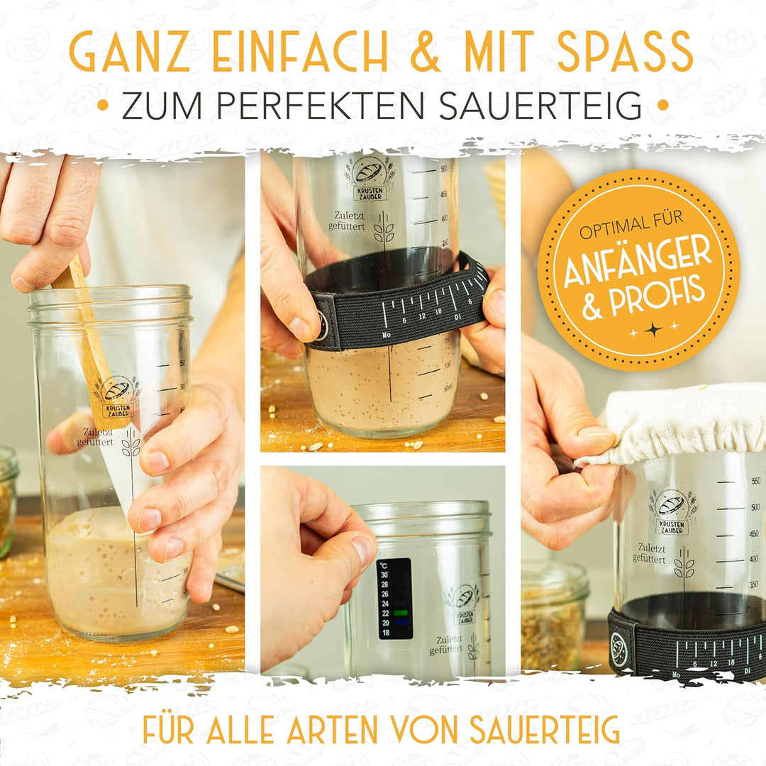 KRUSTENZAUBER Sauerteig Starter Set mit 2x 600 ml Gärgläsern für Sauerteig 2x600ml, Sauerteig Starte