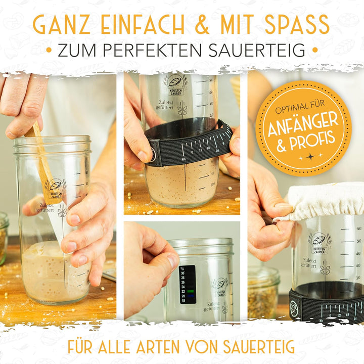 KRUSTENZAUBER Sauerteig Starter Set mit 2x 600 ml Gärgläsern für Sauerteig 2x600ml, Sauerteig Starte