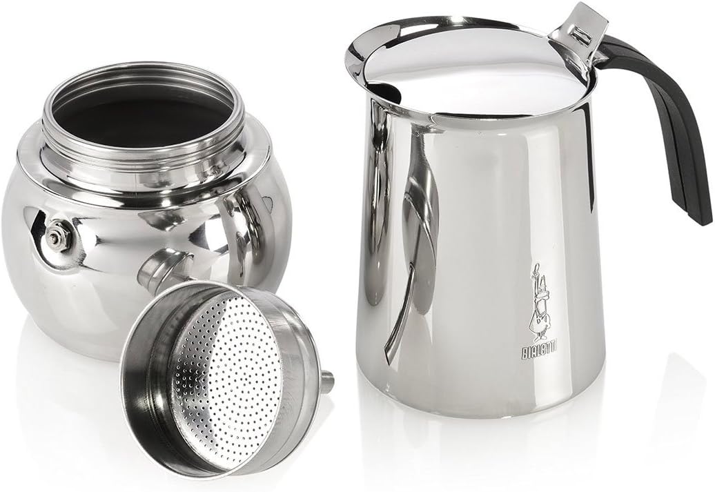 Bialetti Kitty Kaffeekocher mit Induktionboden, Edelstahl, Silber, 10 Tassen