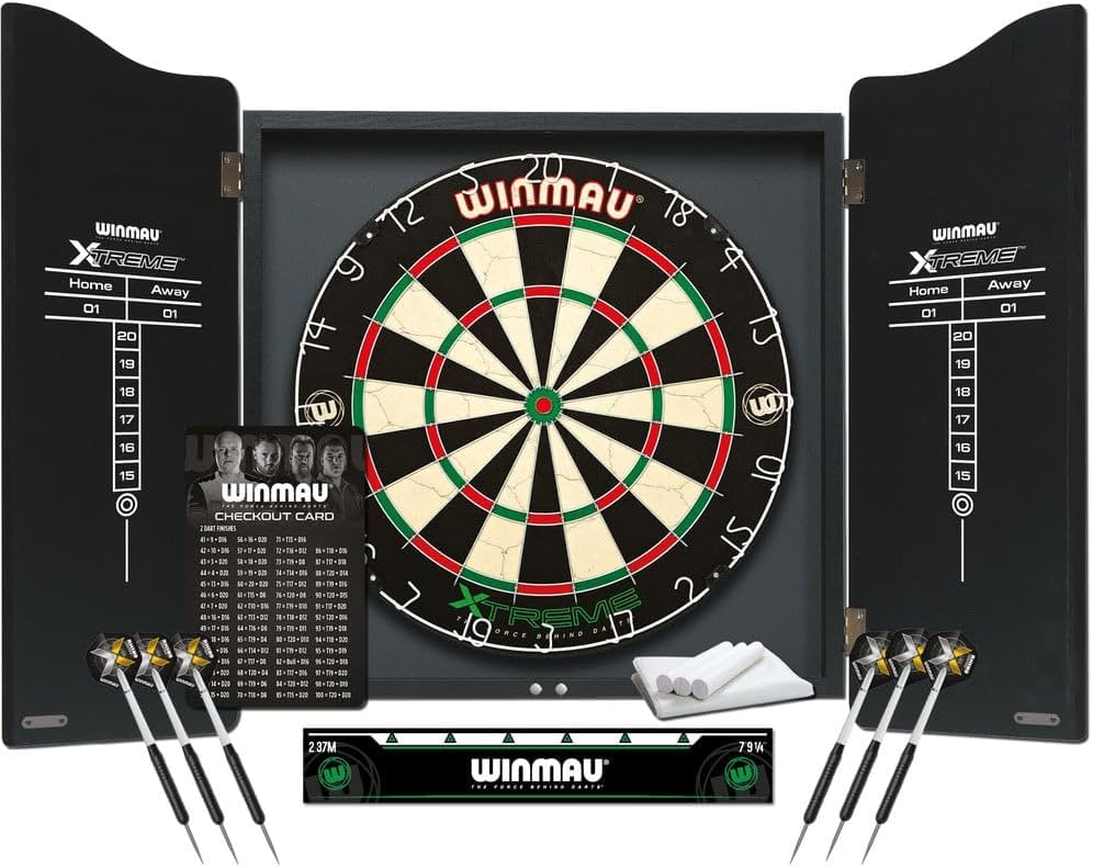 WINMAU Xtreme Dartscheibe, Schrank und Dartset mit Zubehör