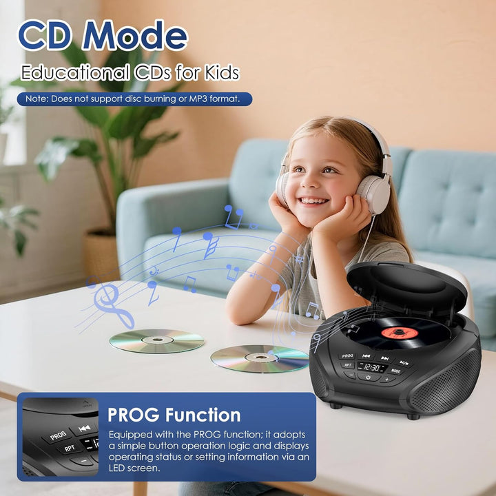 Gueray Tragbarer CD-Player Boombox Kompakt-Radio mit Stereo-Lautsprechern UKW-Radio 3,5-mm-AUX-Einga