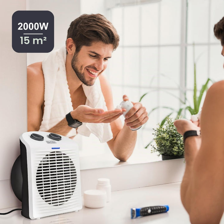 BLACK+DECKER BXSH2000E – Heizlüfter 2000W | 2 Heizstufen + Ventilator | IP21 für Badezimmer | Einste