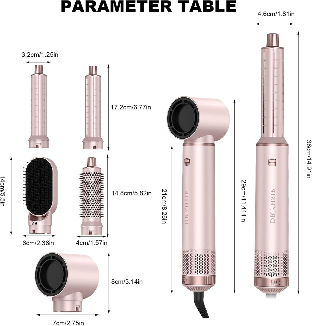 Dryhsip Warmluftbürste, 5 in 1 Hairstyler, Föhnbürste mit haartrockner für Frauen, Airstyler mit Föh