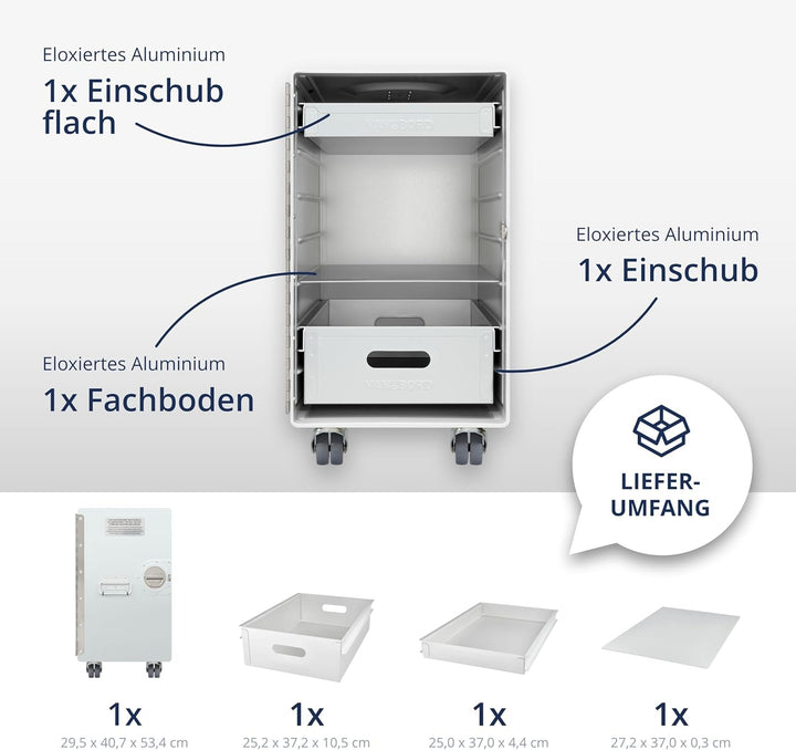 Rollcontainer mit Schubladen, mobiler Aktenschrank, Metallschrank, Schubladenschrank Küche, Druckert