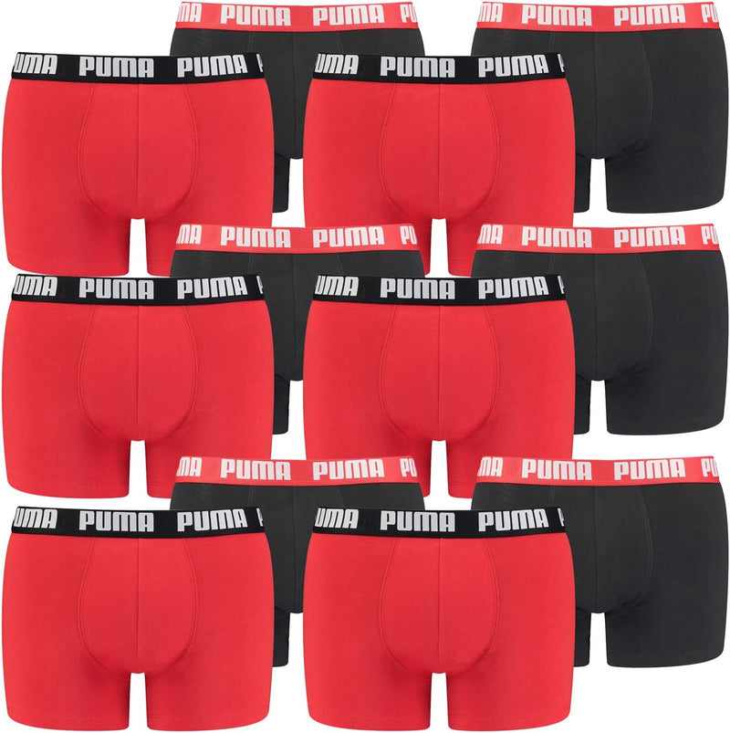 PUMA 12 er Pack Boxer Boxershorts Men Herren Unterhose Pant Unterwäsche, Farbe:786 - Red/Black, Bekl