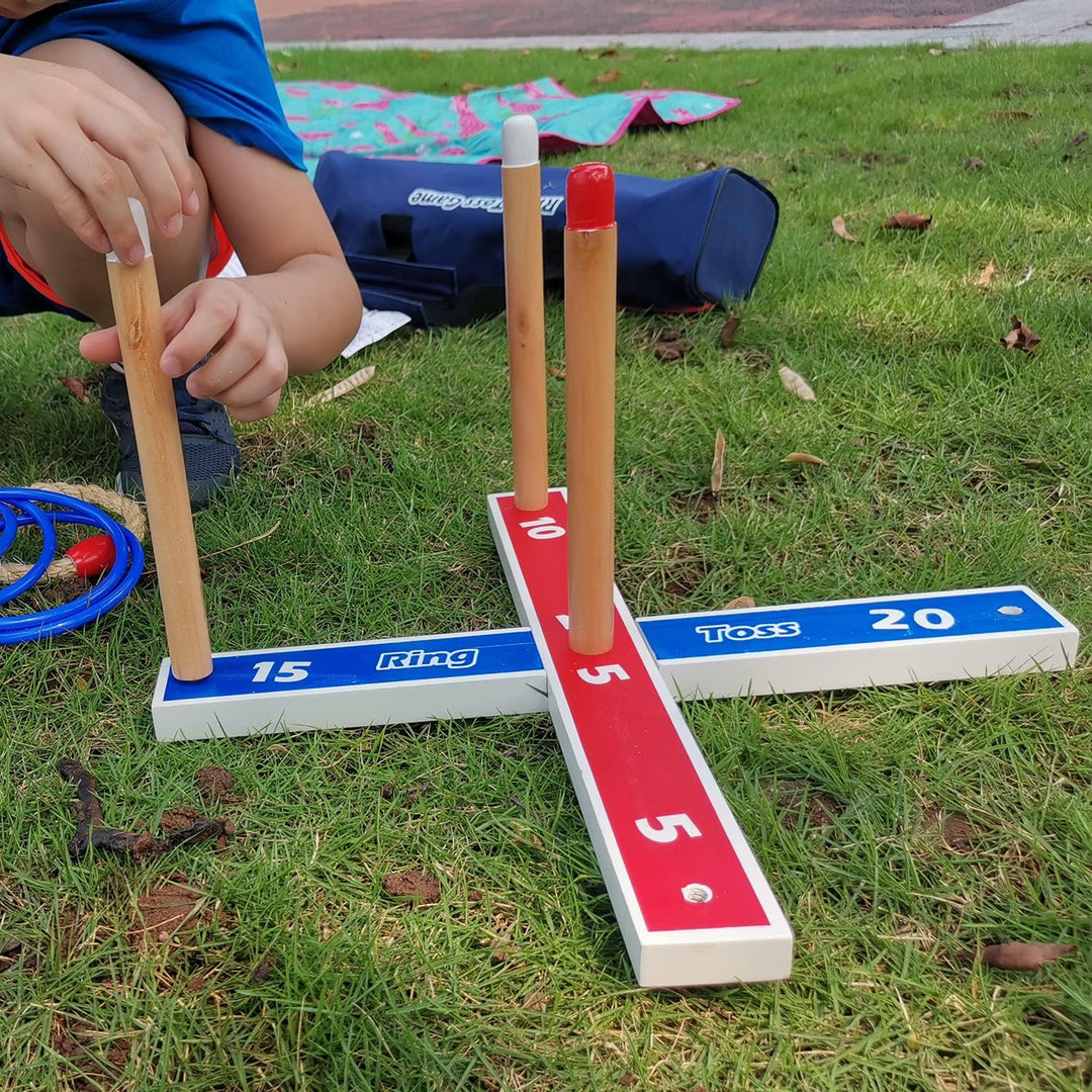 Wurfspiele Ring Toss Game Wooden Quoits Throwing Tossing Game Set with Carry Bag（5 pcs Rope Rings +