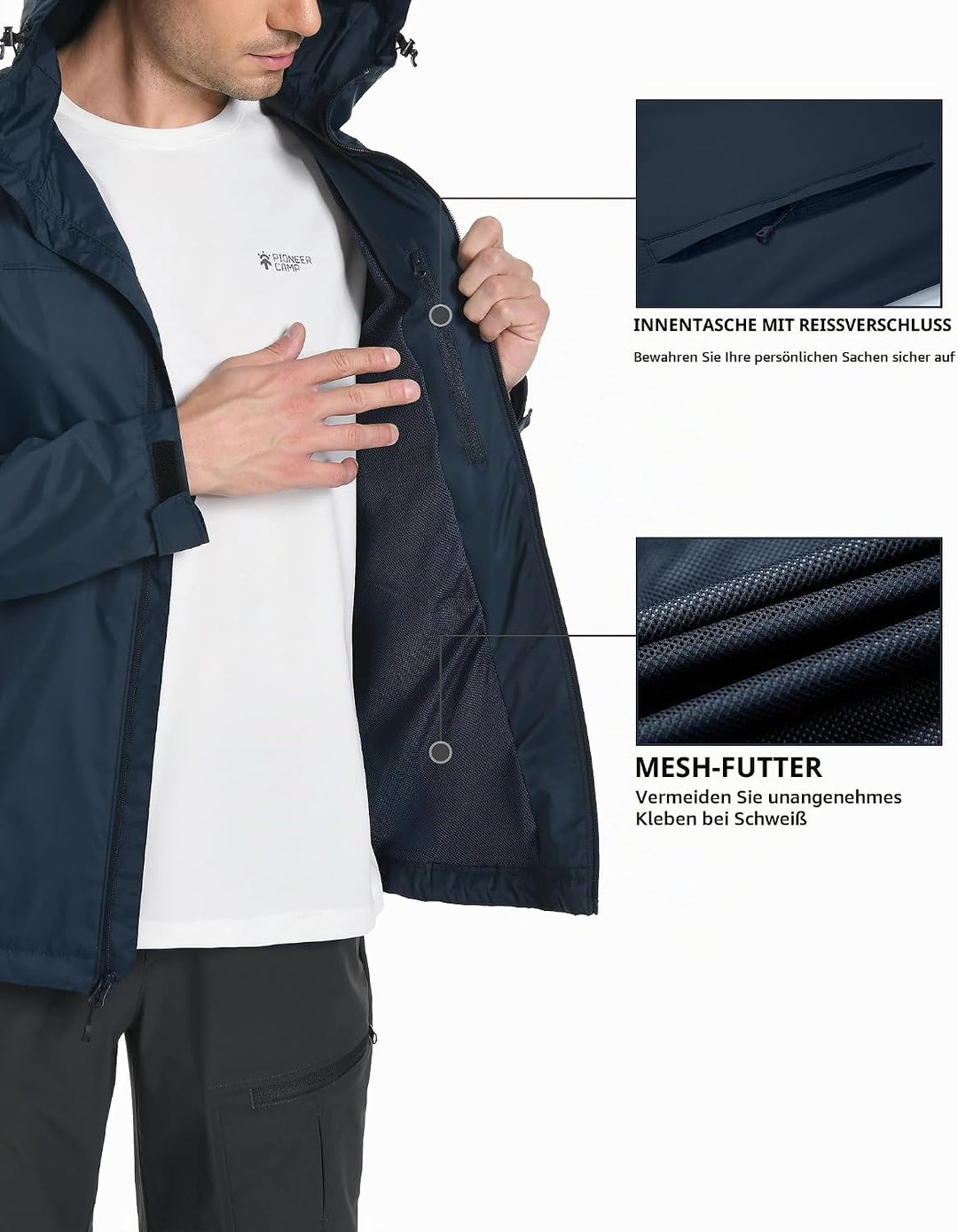 Pioneer Camp Herren Regenjacke Wasserdicht Atmungsaktiv Leichte Winddicht Windbreaker Packbare Outdo