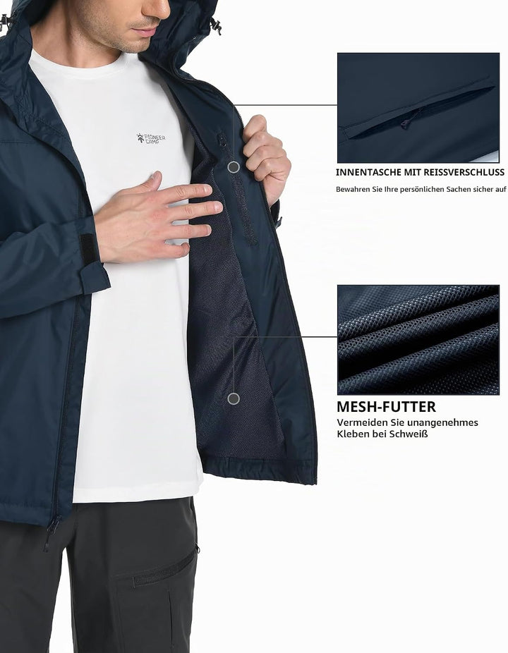 Pioneer Camp Herren Regenjacke Wasserdicht Atmungsaktiv Leichte Winddicht Windbreaker Packbare Outdo