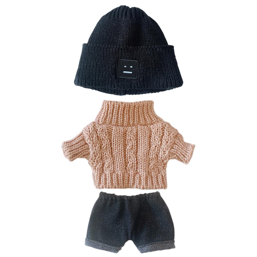 niannyyhouse 20cm Plüsch Puppe Kleidung Quadrat Gesicht Hut Pullover Jeans 8in Stuffed Doll Dressup