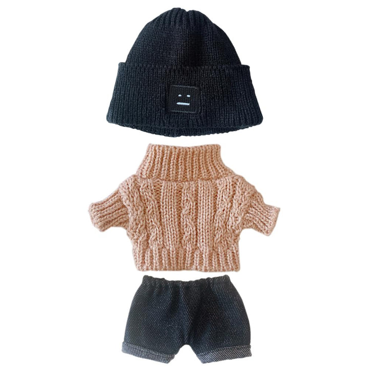 niannyyhouse 20cm Plüsch Puppe Kleidung Quadrat Gesicht Hut Pullover Jeans 8in Stuffed Doll Dressup