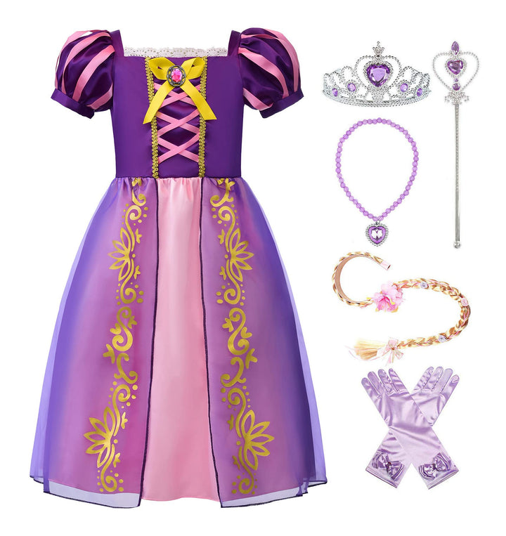 ReliBeauty Mädchen Kleid Puffärmel Prinzessin Kostüm Kinder, lila, mit Zubehör, 120 Lila(mit Zubehör