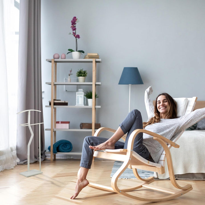 Relaxdays Herrendiener, Jackett & Hose, HxBxT: 107 x 48 x 20 cm, Metall & Holzoptik, Stiller Diener