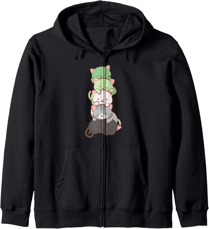 Aromantic Pride Kawaii Katzen - Süsse LGBTQ-Anime-Kunst Kapuzenjacke