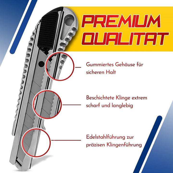 HAYATEC 10x Cuttermesser Profi Aluminium Cuttermesser 18mm mit Extra 100 SK5 Abbrechklingen Mehrzwec