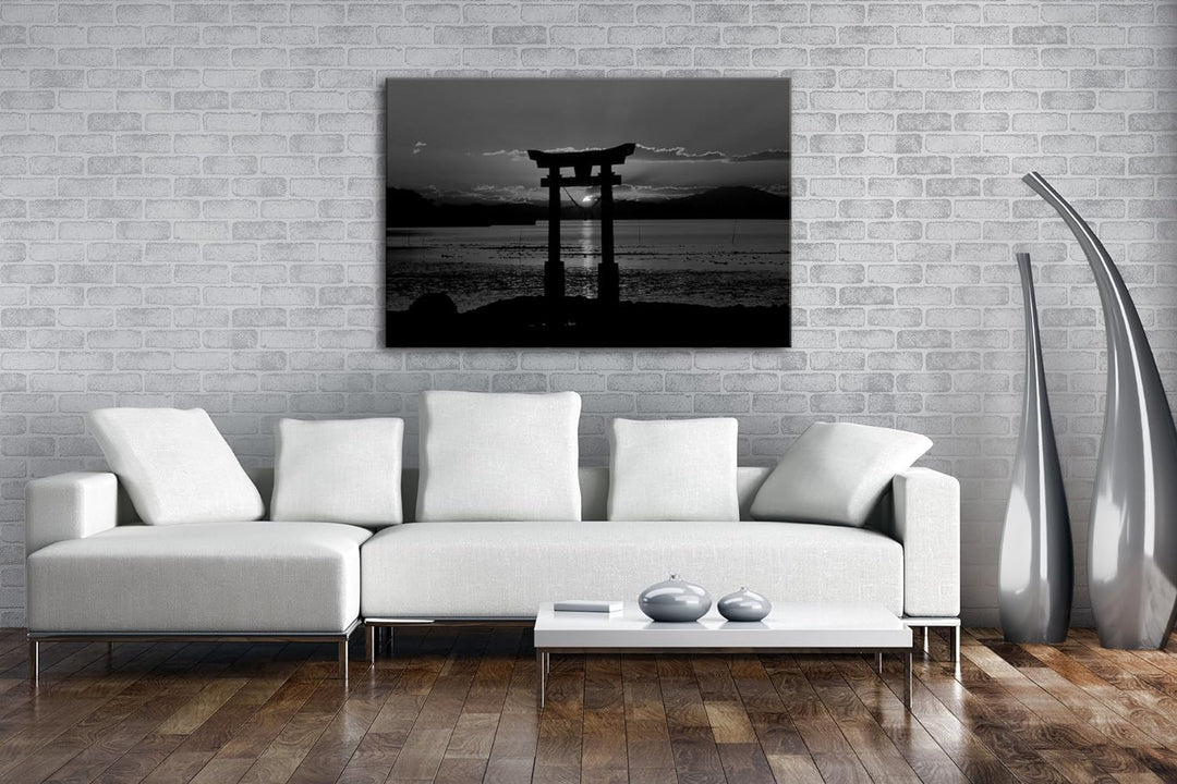 deyoli Japanischer Schrein bei Sonnenaufgang Effekt: Schwarz/Weiss Format: 80x60 als Leinwand, Motiv