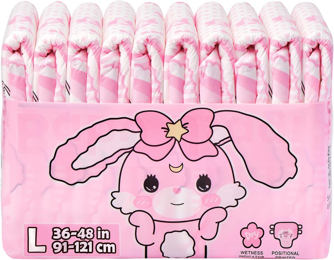 LittleForBig 5500-5800 ml Erwachsenen Gedruckten Windeln 10 Stück - Baby Usagi (L) L Rosa, L Rosa