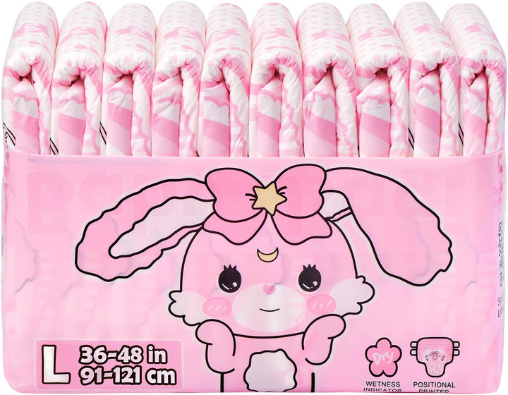 LittleForBig 5500-5800 ml Erwachsenen Gedruckten Windeln 10 Stück - Baby Usagi (L) L Rosa, L Rosa