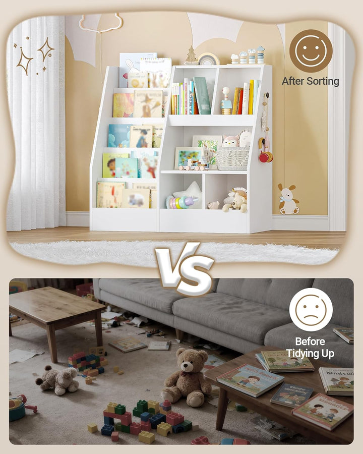 Hzuaneri Kinderregal, Spielzeugregal mit 5-Regalebenen und 5 offene Fächer, Kinderbücherregal, Kinde