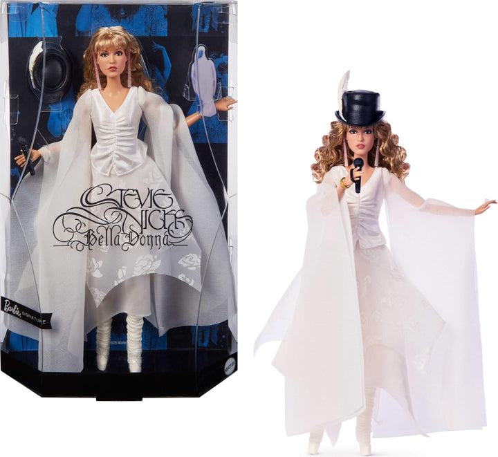 Barbie Mattel Signature-Puppe, Stevie Nicks Bella Donna Sammlerpuppe mit fliessendem weissen Kleid,