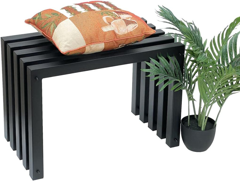 DanDiBo Hocker Metall Schwarz Sitzbank Massiv Wetterfest 60 cm Sitzhocker 96446 Modern Bank Lamellen