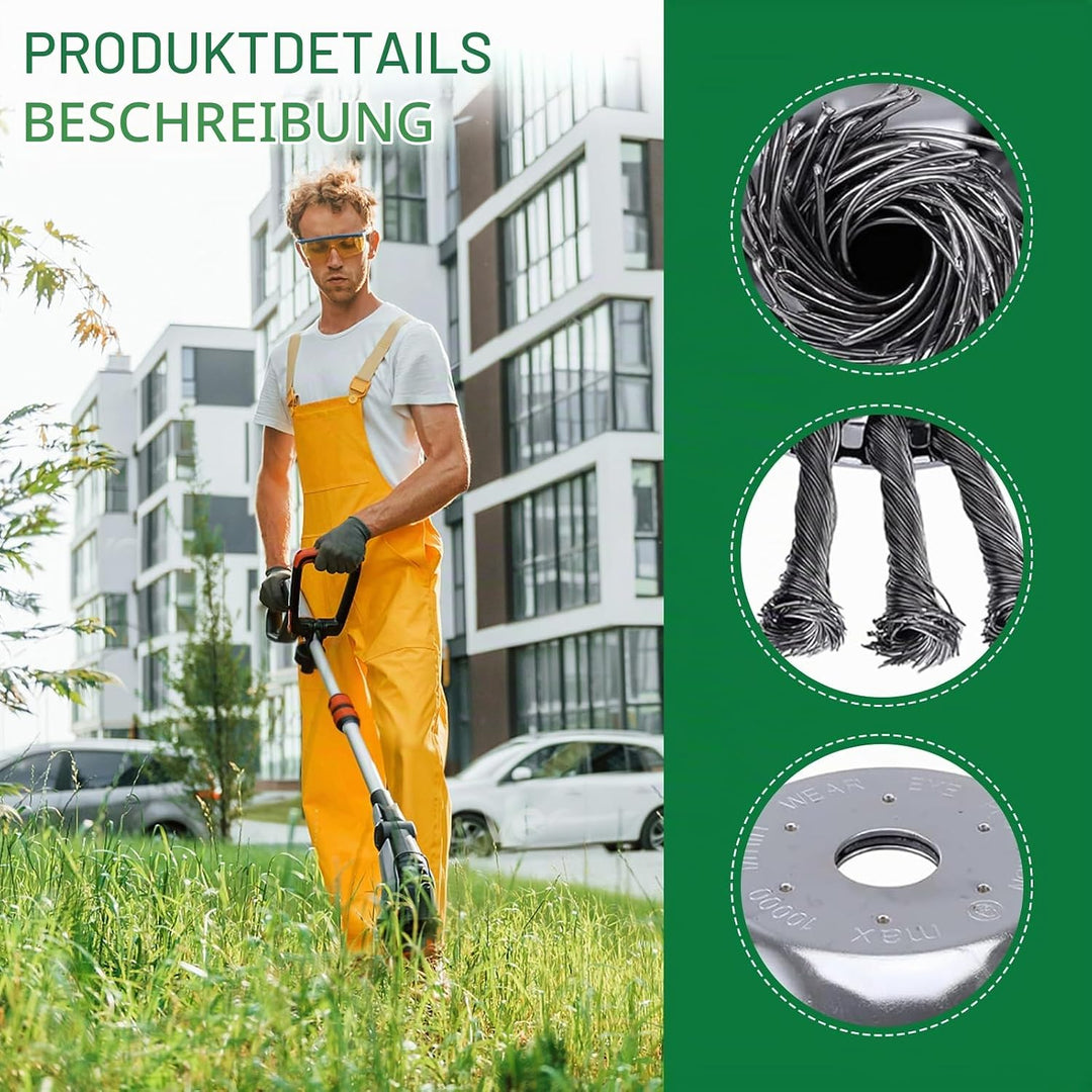 Professional Unkrautbürste Set - 2 Stücke für Rasentrimmer und Motorsense (6 Zoll + 10 Zoll) - Kegel