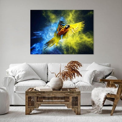 Bilder auf Leinwand 100x70cm Leinwandbild mit Rahmen Papagei Vogel Feder Gross Wanddeko Bild Schlafz