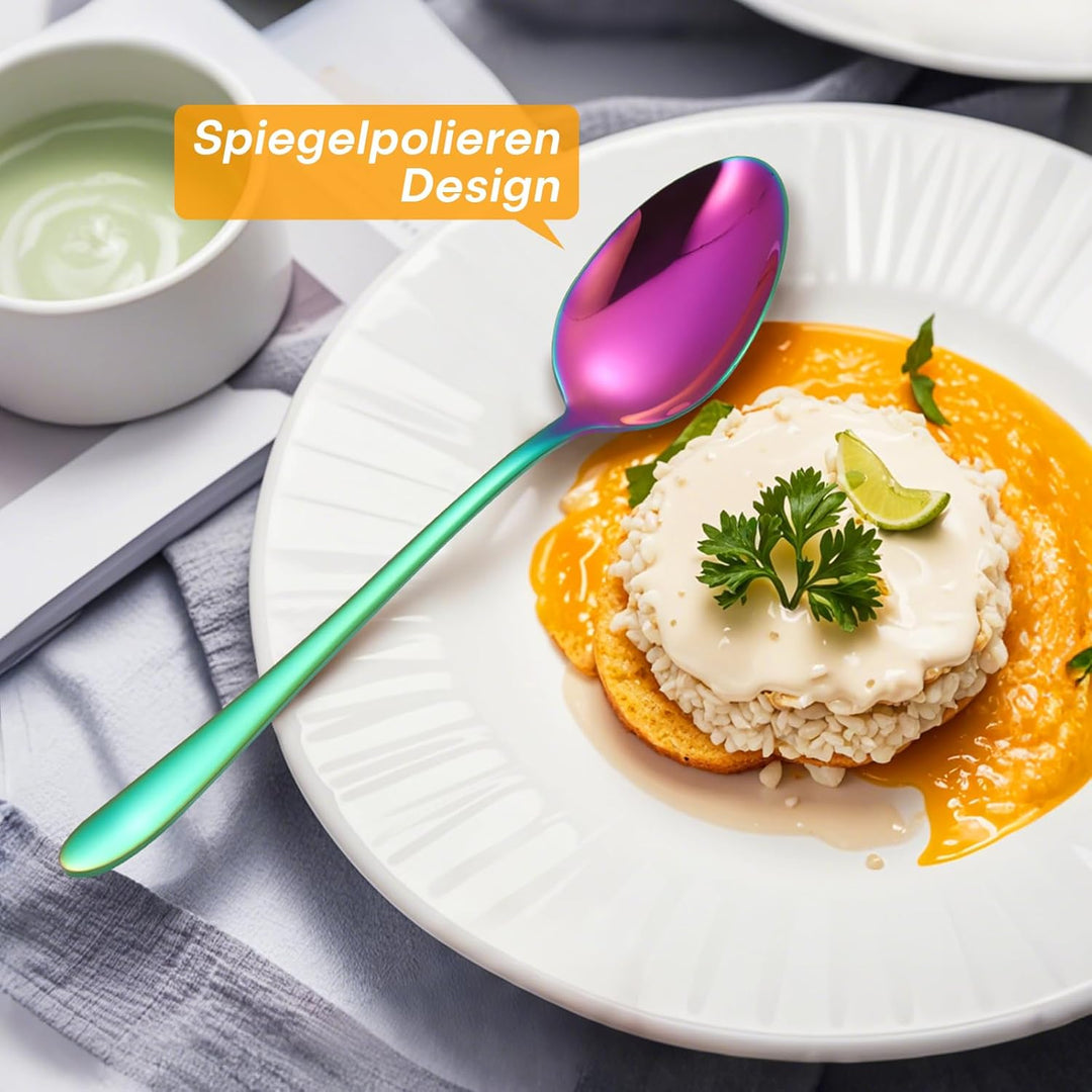 60 Teilig Besteck Set Regenbogen, Edelstahl Besteckset für 12 Personen, Essbesteck Set mit Abendesse