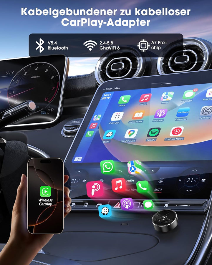 2025 Wireless CarPlay Adapter for iPhone, Converts Factory Wired to Wireless CarPlay Dongle for Cars