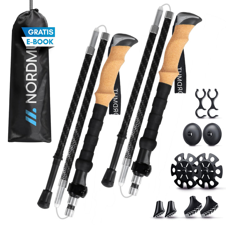 NORDMUT® Wanderstöcke faltbar aus ultraleichten Aluminium oder Carbon - ab 1,50m oder 1,65m - stabil