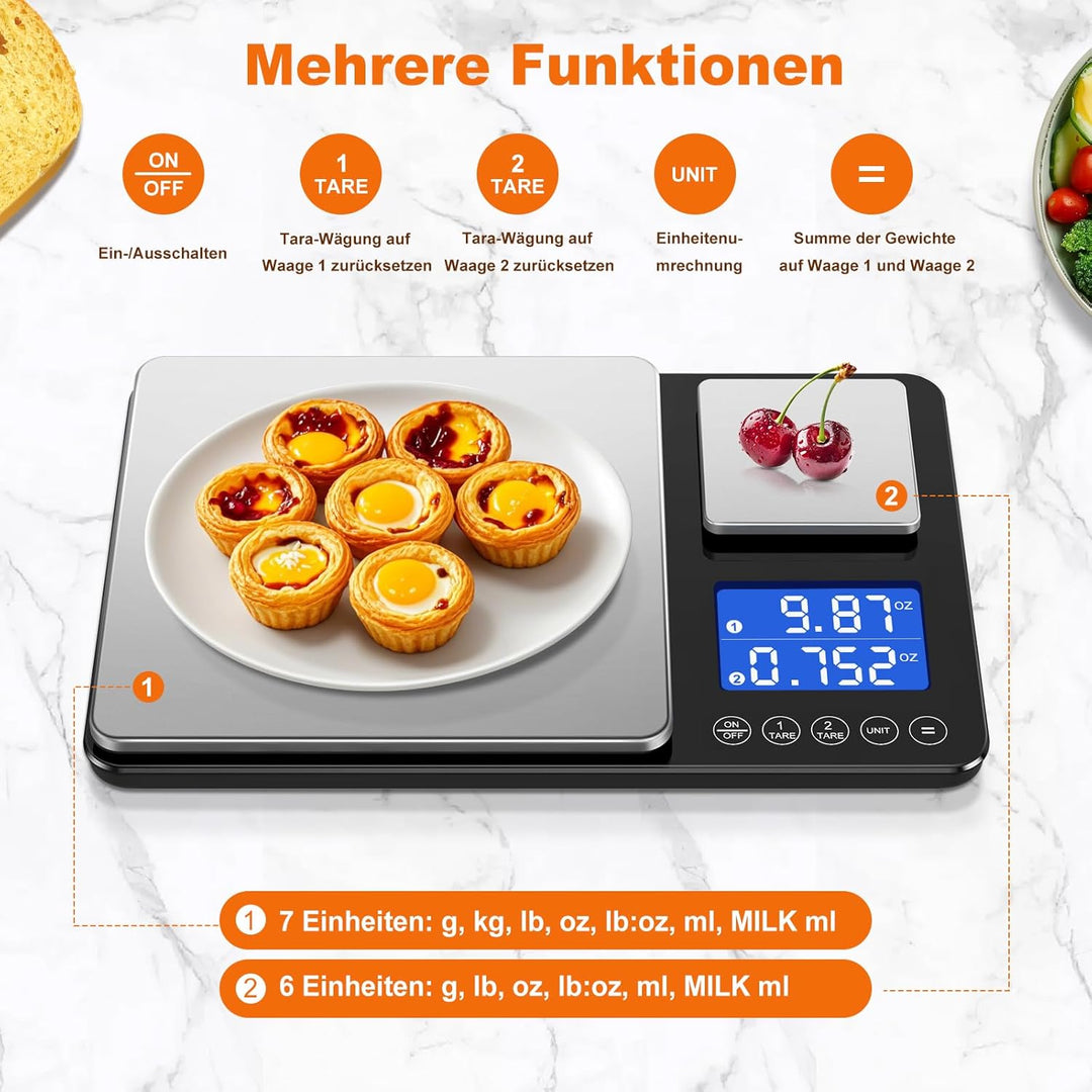 BRICH Digitale Küchenwaage mit Dualer Plattform – 500g/0,01g &amp; 15kg/1g Präzision, Summierungsfunktio