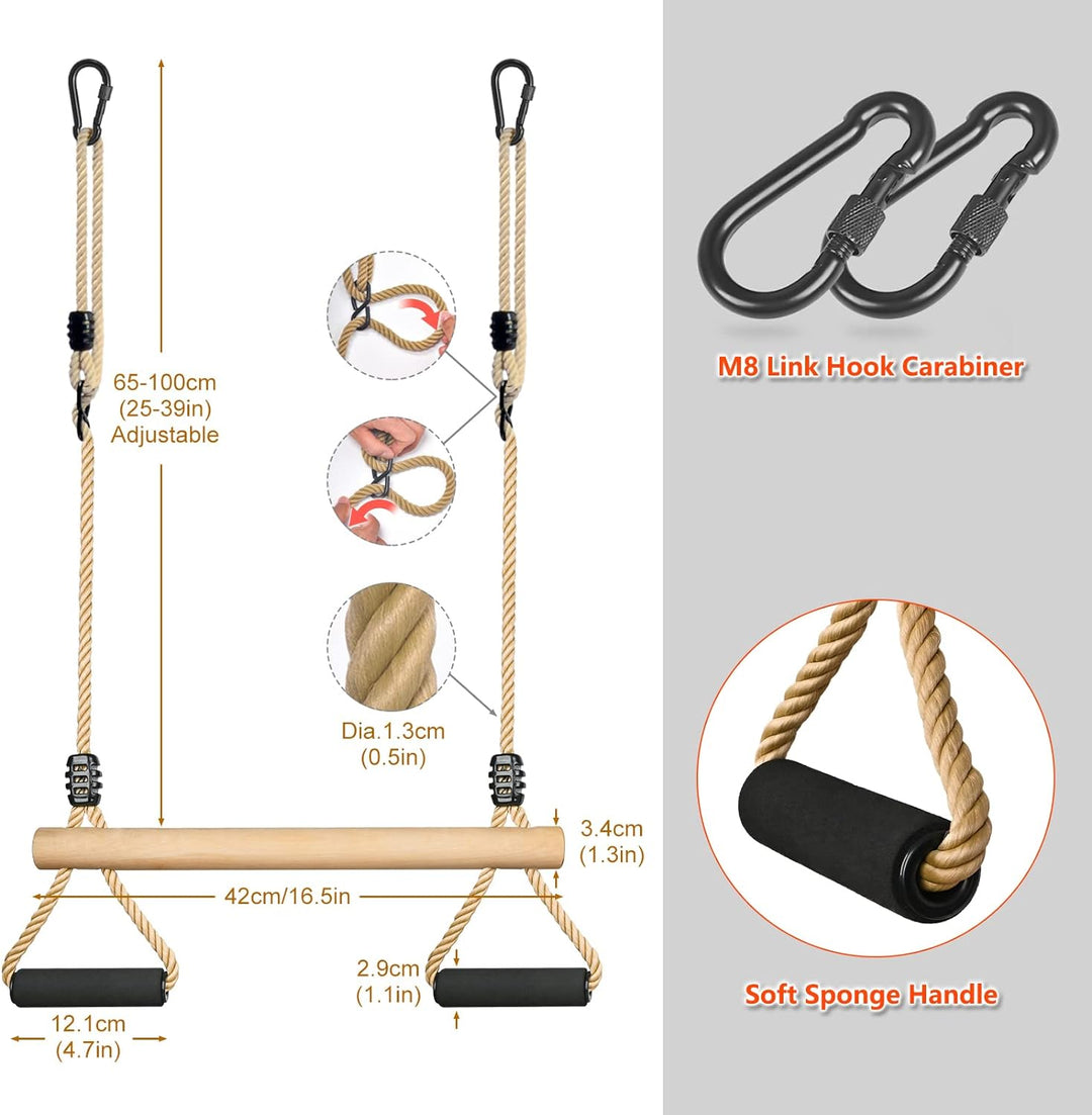 Trapez Schaukel, Kinderholz Multifunktions Einstellbar Schaukel mit Weicher Schwamm Griff Indoor Out