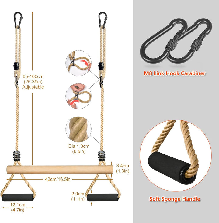 Trapez Schaukel, Kinderholz Multifunktions Einstellbar Schaukel mit Weicher Schwamm Griff Indoor Out
