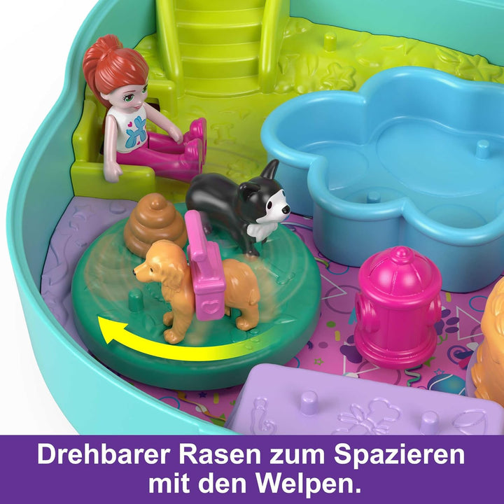 Polly Pocket Hunde-Party Schatulle - Spielset mit 2 Puppen, 5 beweglichen Spielelementen, 14 Accesso