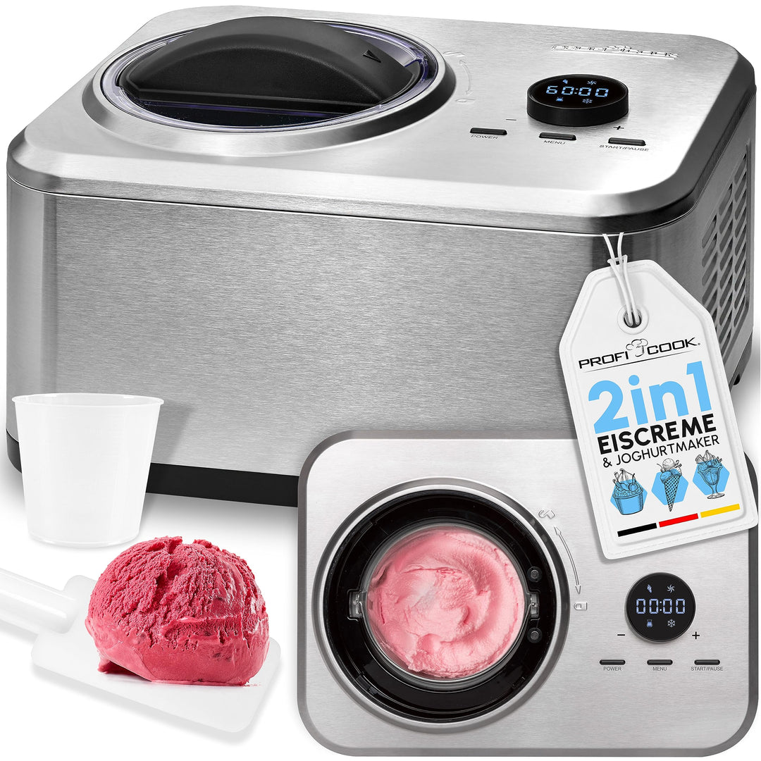 ProfiCook Eismaschine und Joghurtbereiter | Eis in 20 min. | für bis zu 1500ml | Eismaschine mit Kom