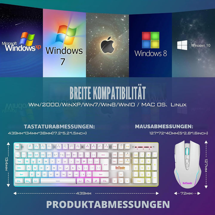 RedThunder K10 Kabellose Gaming-Tastatur und -Maus, LED-Hintergrundbeleuchtung, wiederaufladbarer Ak