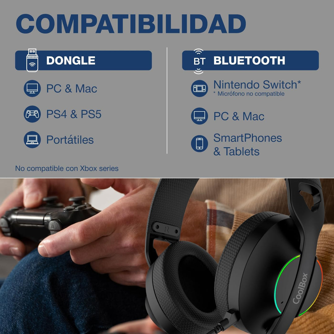 CoolBox WB01 Kabellose Gaming-Kopfhörer mit abnehmbarem Mikrofon für PS5, PS4, Switch, PC, 2,4 GHz,