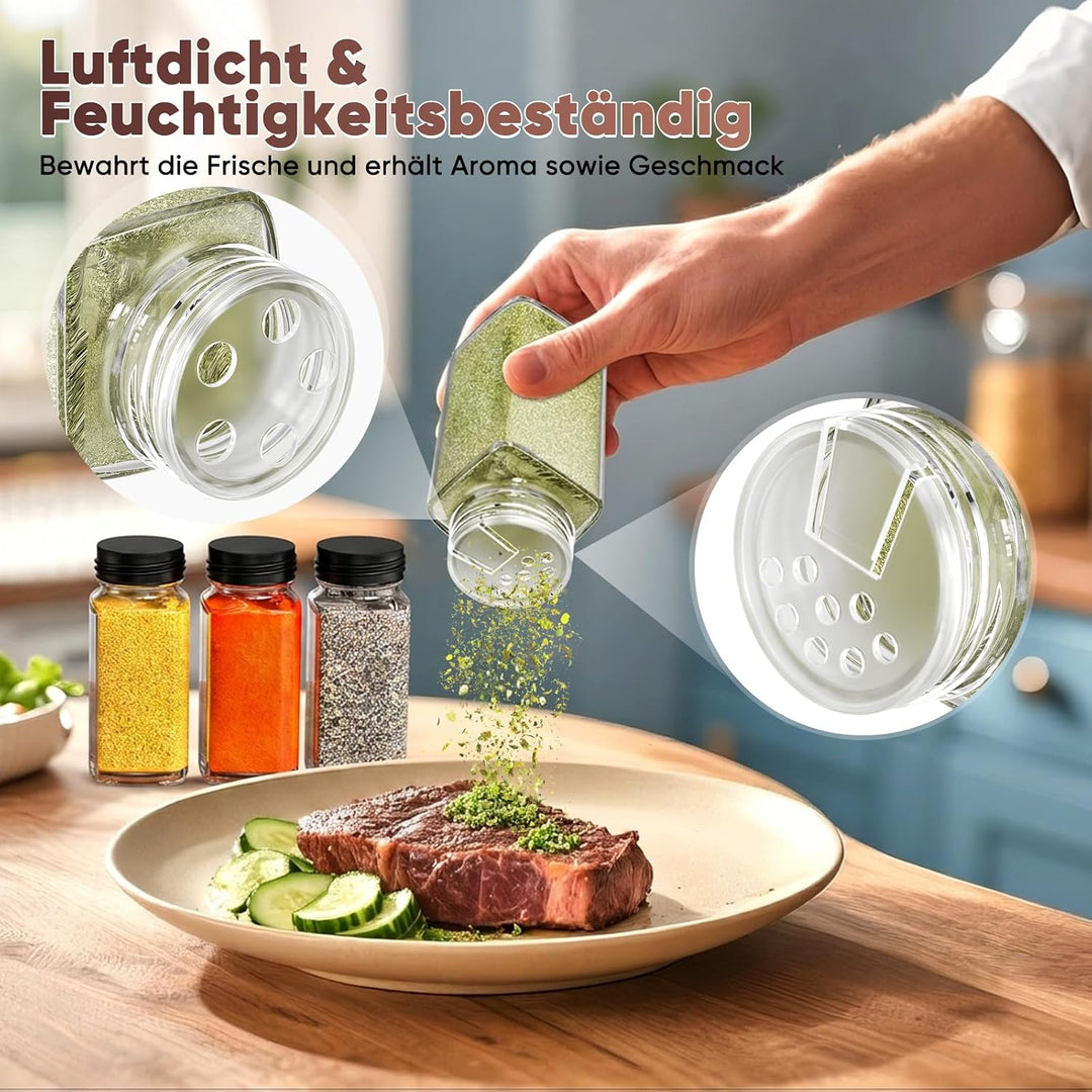 Gewürzregal Set mit Gläsern - 4 Ebenen Gewürzständer 28-tlg. Metall Schwarz - Küchen-Organizer inkl.