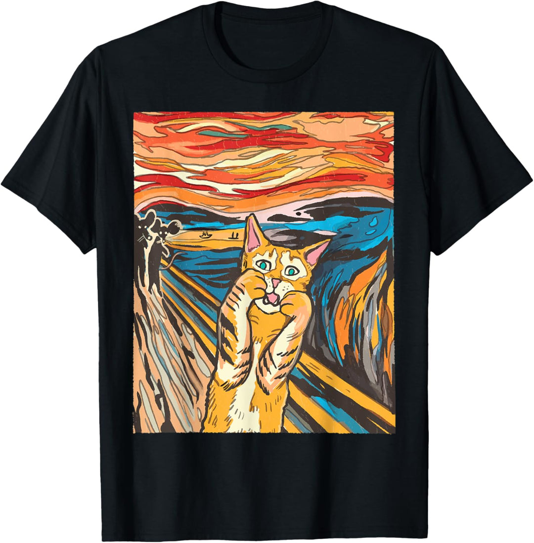 Der Schrei Gemälde Katze Maus Kunst Parodie Künstler T-Shirt