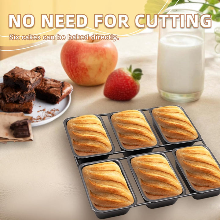 Mini-Kastenformen mit 6 Vertiefungen, antihaftbeschichtete quadratische Brotbackform, Brownie-Backbl