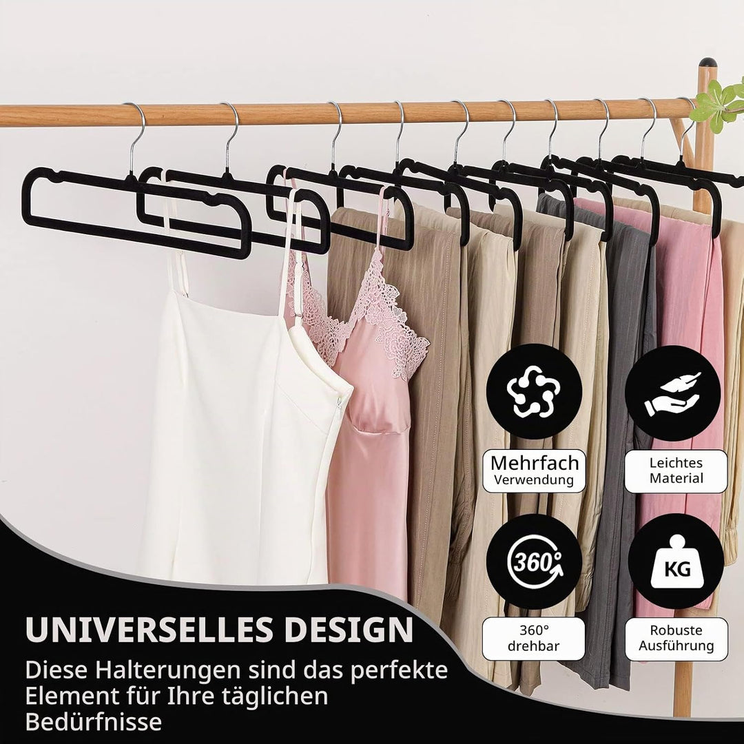 10 Stück Hosenbügel,Länge 35cm Samt Kleiderbügel Hosen,Platzsparender Hosenrockbügel mit 360°-Drehun