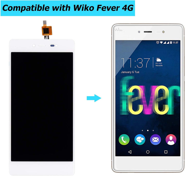 E-YIIVIIL Ersatz LCD Display Kompatibel Für Wiko Fever 4G 5,2 inch (Weiss Ohne Rahmen) Ersatzteil Re